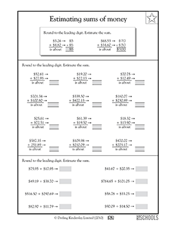 Estimating sums of money | 5th grade Math Worksheet | GreatSchools