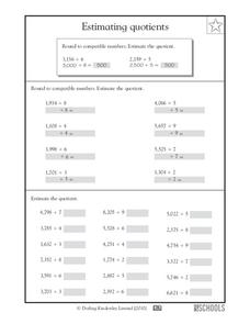 Estimating Quotients Worksheet for 4th Grade | Lesson Planet