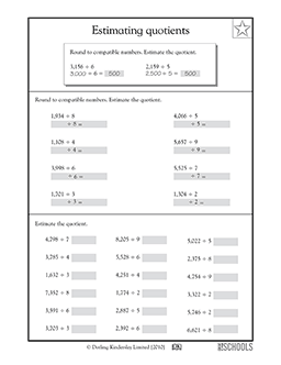 Estimating quotients | 4th grade Math Worksheet | GreatSchools