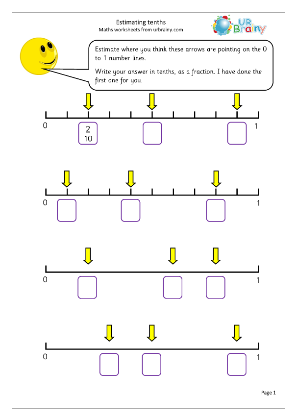 Estimate tenths - Fraction Worksheets for Year 3 (age 7-8) by ...