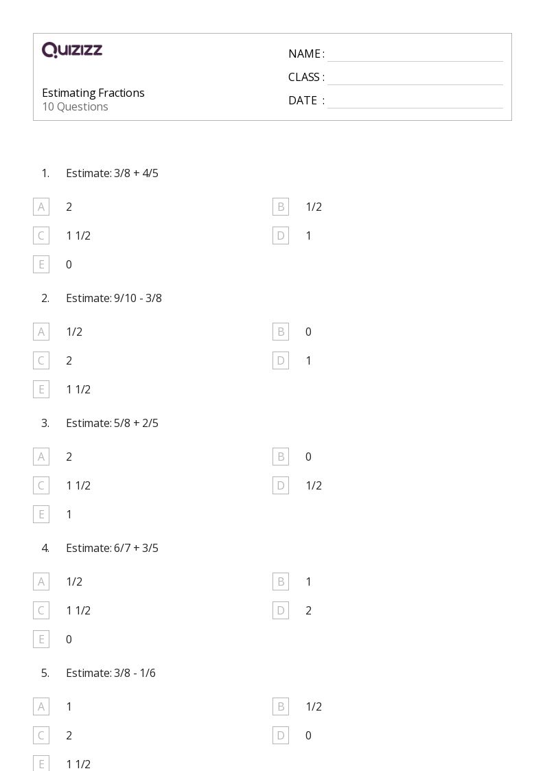 50+ Fractions worksheets for 5th Grade on Quizizz | Free &  Printable