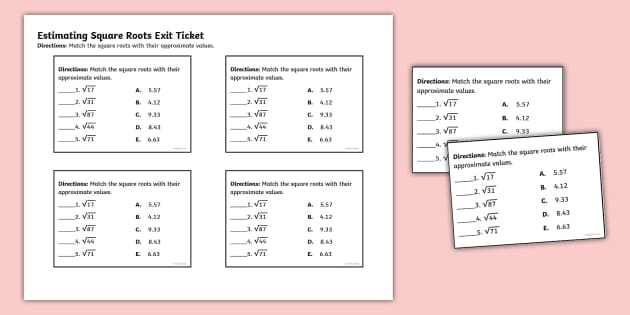Eighth Grade Estimating Square Roots Exit Ticket - Twinkl