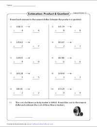 estimating money worksheet