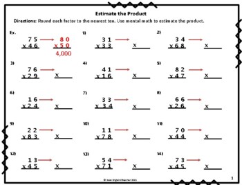 estimating multiplication worksheet