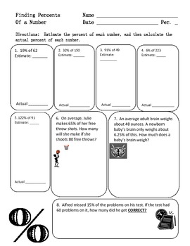 Estimating Percents and Finding the Percent of a Number by Shawna H