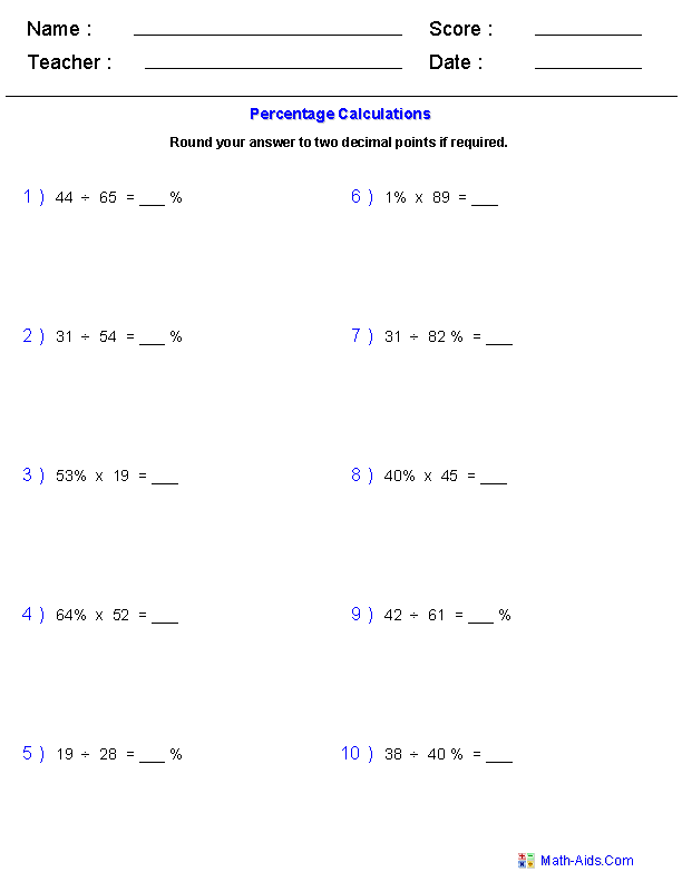 Percent Worksheets | Percent Worksheets for Practice
