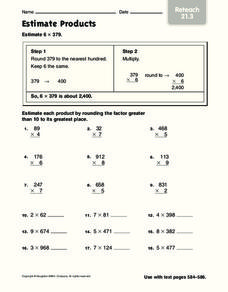 Estimate Products: Reteach Worksheet for 4th - 5th Grade | Lesson ...