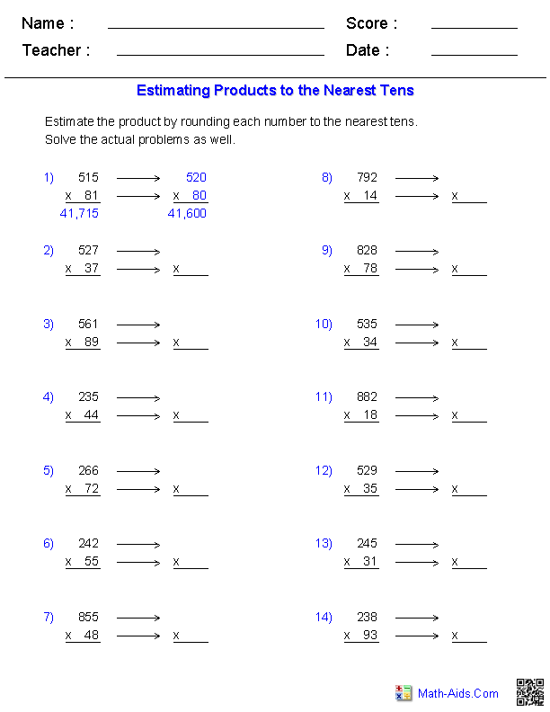 Estimation Worksheets | Dynamically Created Estimation Worksheets ...