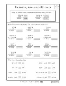 Estimating Sums and Differences Worksheet for 4th - 6th Grade ...