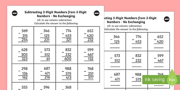 3-Digit Subtraction Algorithm Worksheets | NZ Stage 6 Maths