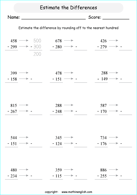 Printable primary math worksheet for math grades 1 to 6 based on ...