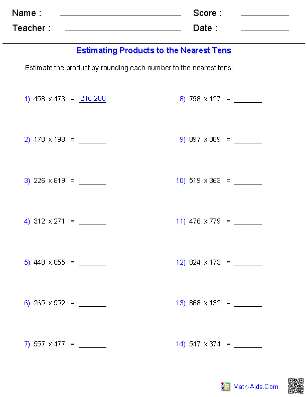 Estimation Worksheets | Dynamically Created Estimation Worksheets ...
