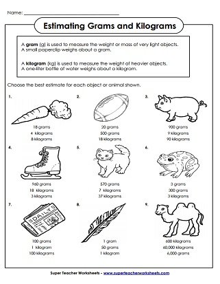 Measuring Weight (Kilograms and Grams) Worksheets