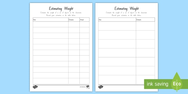 Estimating Weight Worksheet / Worksheet (teacher made)