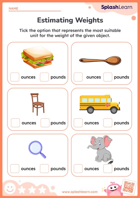 Estimating Weights in Customary Units — Printable Math Worksheet