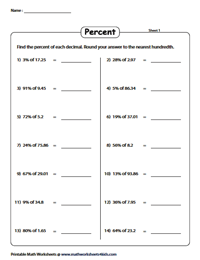 Percent Worksheets