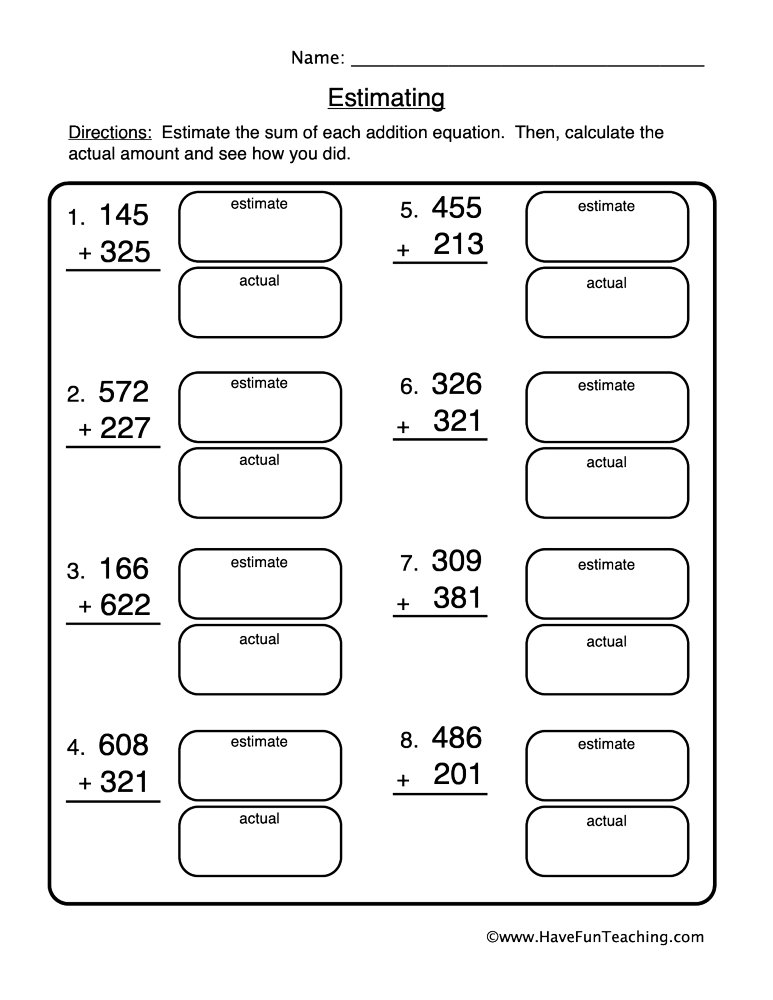 Adding and Estimation Worksheet