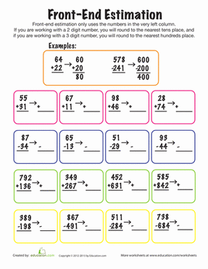 Practice Front-End Estimation | Worksheet 