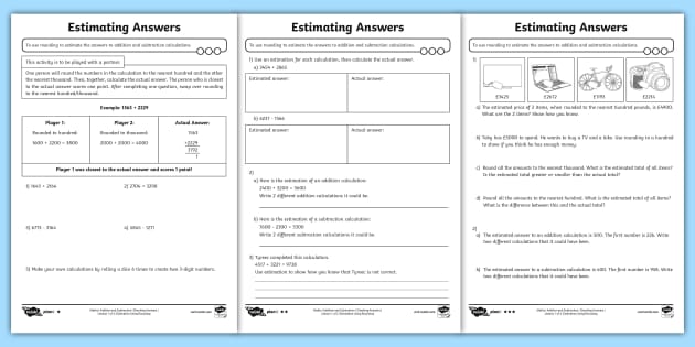 ? Estimating Answers Differentiated Maths Worksheet