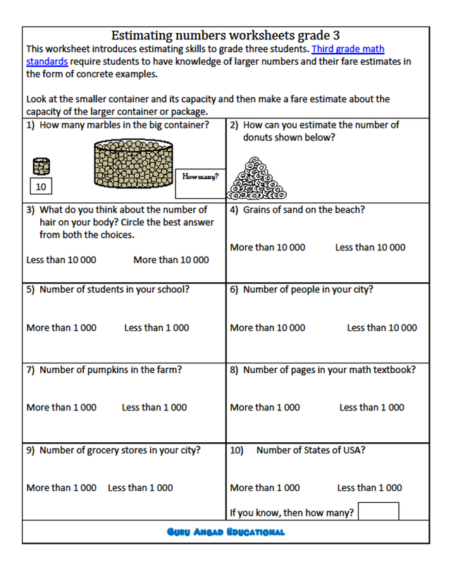 3RD GRADE MATH - WORKSHEETS ON ESTIMATING NUMBERS — Steemit