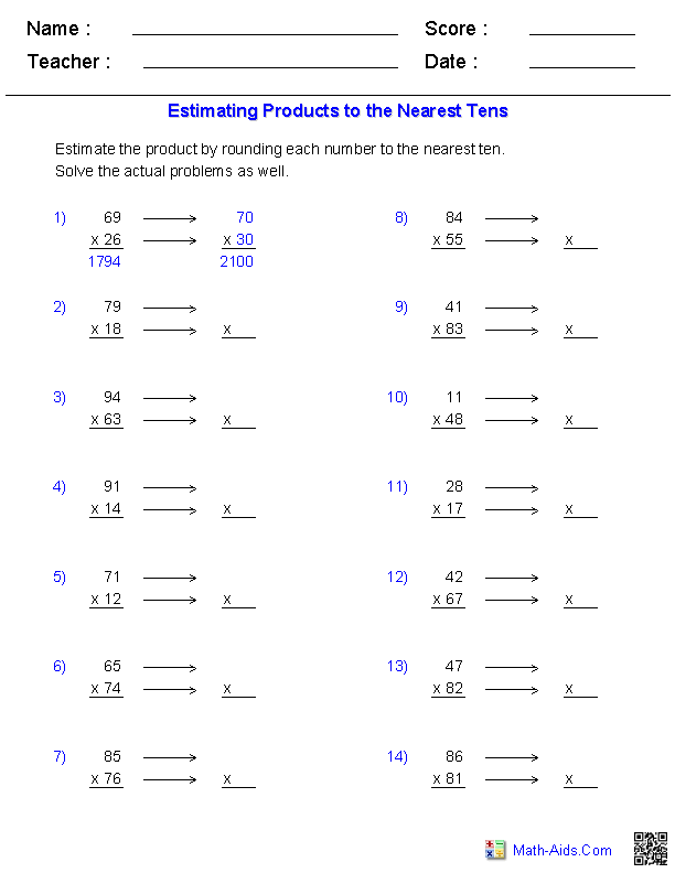Estimation Worksheets | Dynamically Created Estimation Worksheets ...
