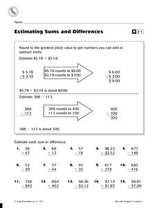 Estimating Sums and Differences Worksheet for 4th Grade | Lesson ...