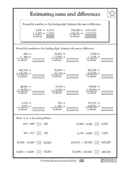 Estimating sums and differences | 5th grade Math Worksheet ...