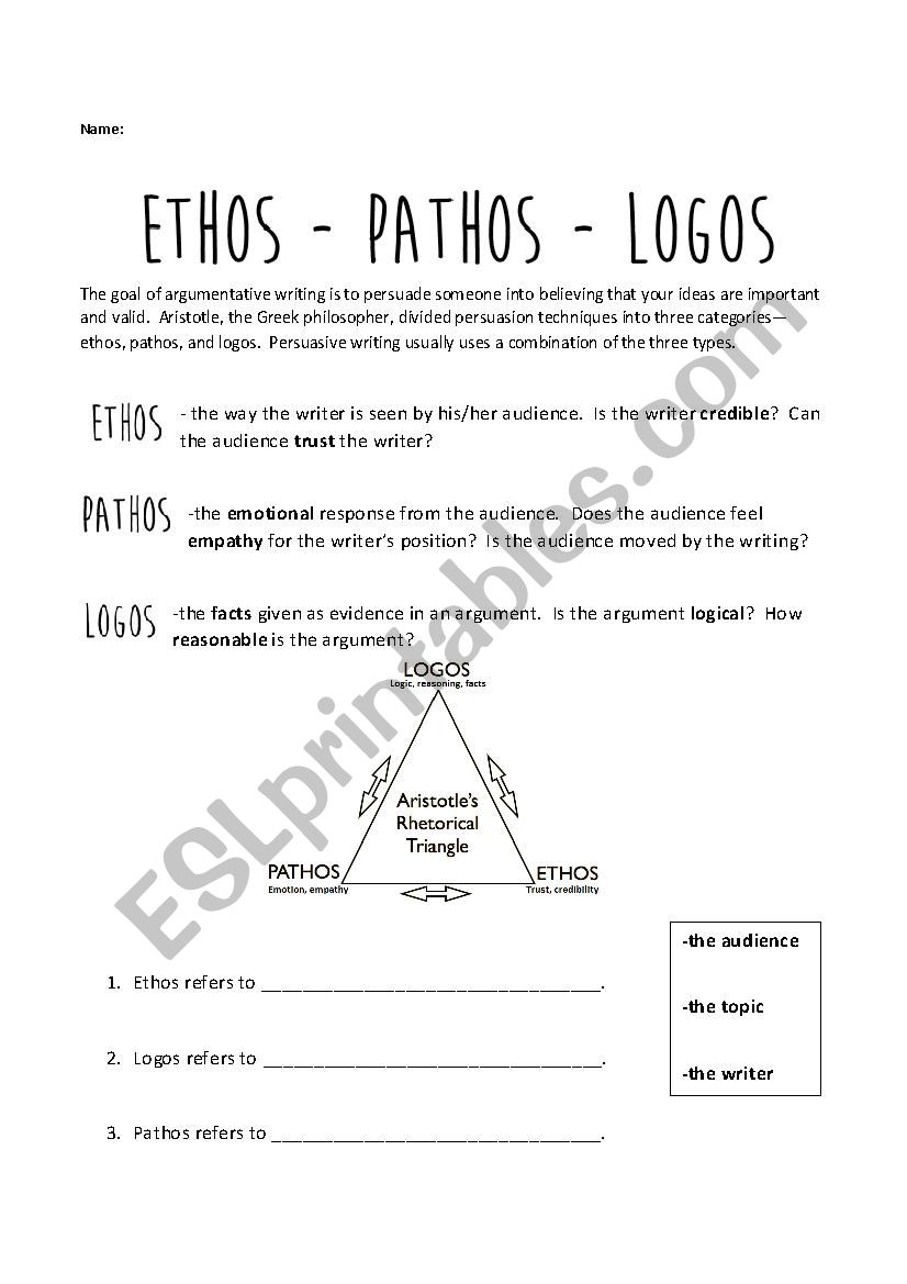ethos pathos logos worksheet answers