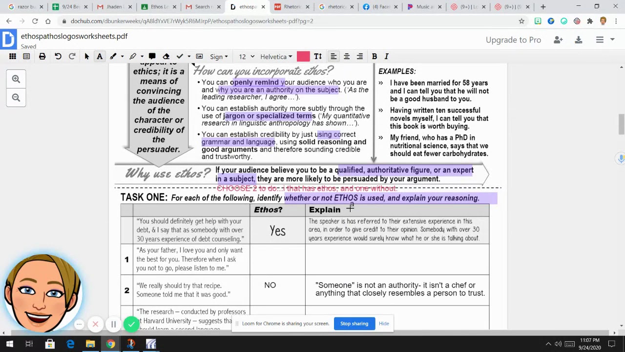Ethos Pathos Logos Worksheet explained Part 1