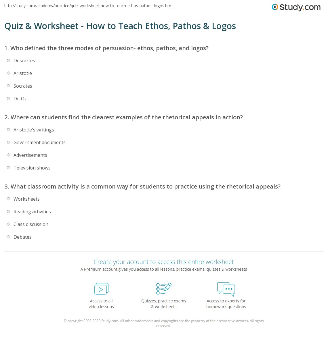 ethos pathos logos worksheet