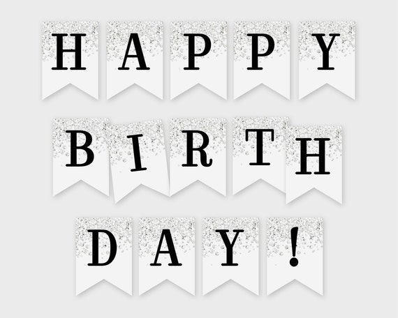 Happy Birthday Printable Banner Silver Confetti Glitters Printable ...
