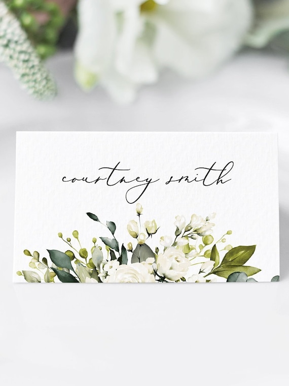White Rose Place Cards Wedding Place Cards Wedding Name Cards ...