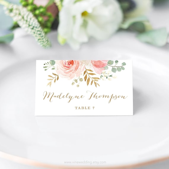 Blush Pink Floral Wedding Place Card and Escort Card Templates ...