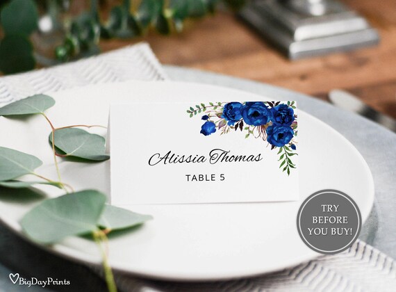 Royal Blue Place Card Template, Printable Place Card, Seating ...