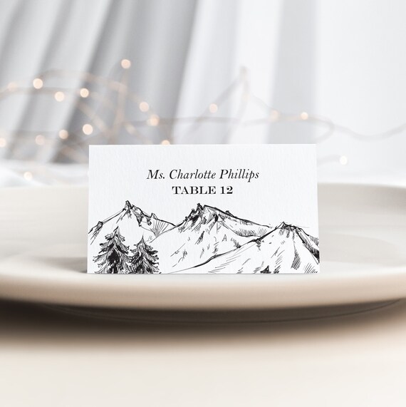 Editable Mountain Place Cards 3x2 Folded Tent Cards Instant ...