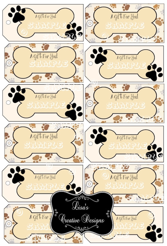 Printable Paw Print Dog Bone Gift Tags, Dog Lover Gift Tags ...