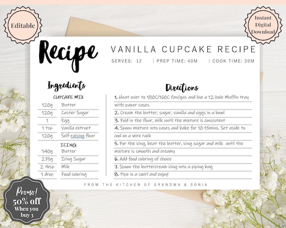 EDITABLE Recipe Card Template, Recipe Template, Recipe Cards ...
