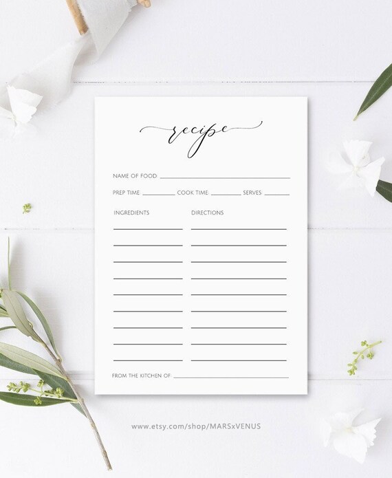 Printable Recipe Card Template, Recipe Cards, Bridal Shower Recipe ...