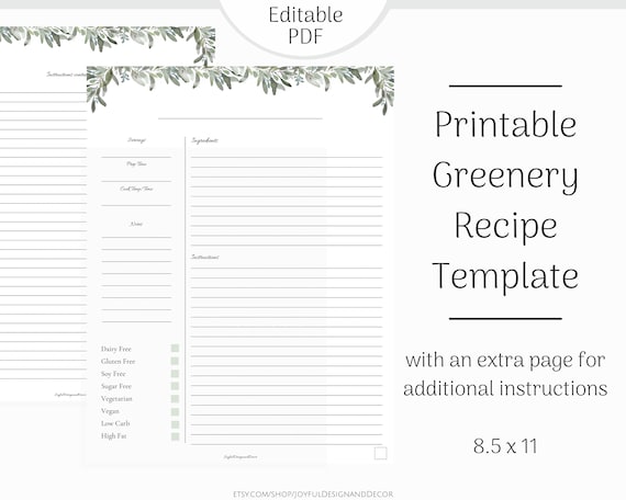 etsy printable recipe cards