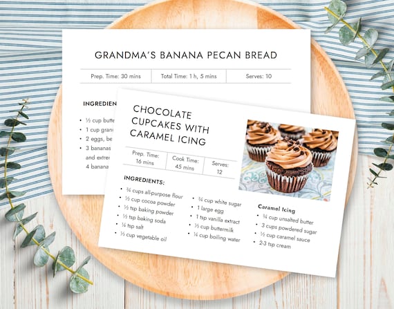 4x6 and 5x7 Printable Recipe Cards, MS Word Editable Recipe Card ...