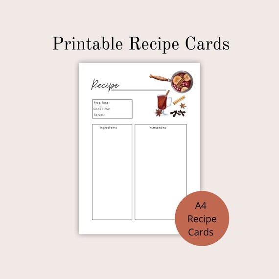 recipe card, printable recipe page template, recipe cards for winter, A4  recipe card