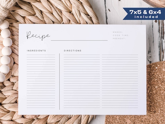 etsy printable recipe cards