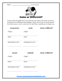 Etymology Worksheets
