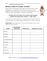 Word Etymology Worksheets