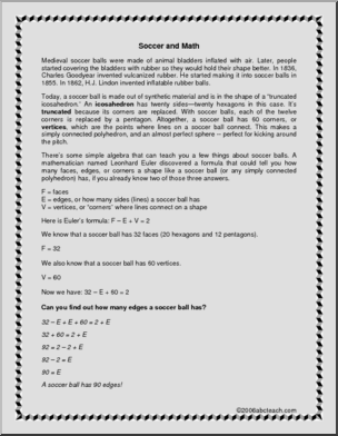 Algebra - Euler &  Soccer (upper elem/middle) Worksheet