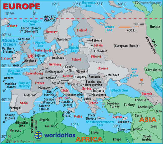 Europe Map - Map of Europe, Europe Maps of Landforms Roads Cities ...