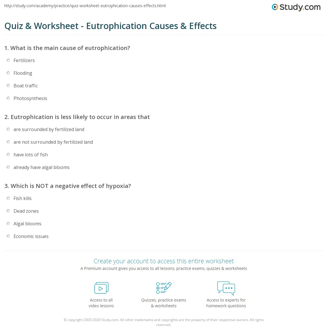 Quiz &  Worksheet - Eutrophication Causes &  Effects | Study.com