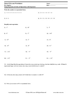 Worksheet: Exponents - Evaluate and Write Powers | Pre-Algebra ...