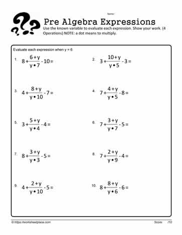 evaluate expressions worksheet