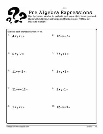 Evaluate the Expression Worksheet 1 Worksheets